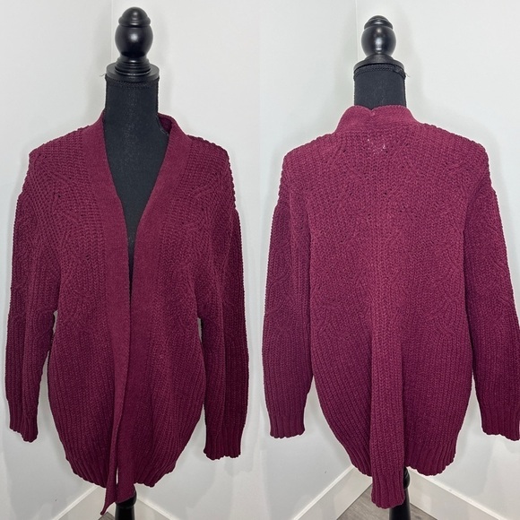 a new day Sweaters - A new day Maroon Knit Women’s Cardigan (L)